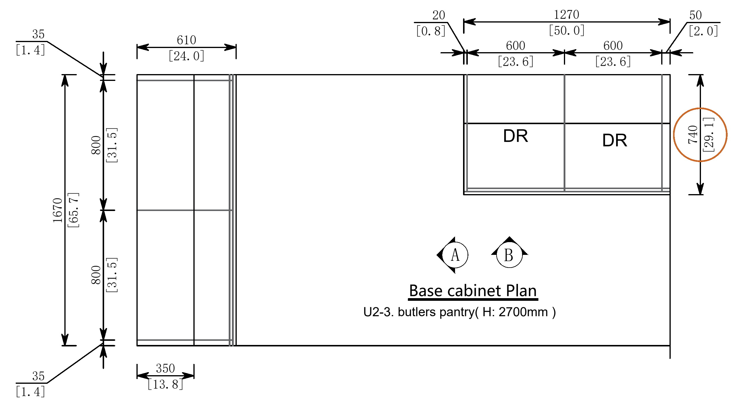 Conrad Residence pantry 2D cabinetry plan, U2 drawing set, page 17.