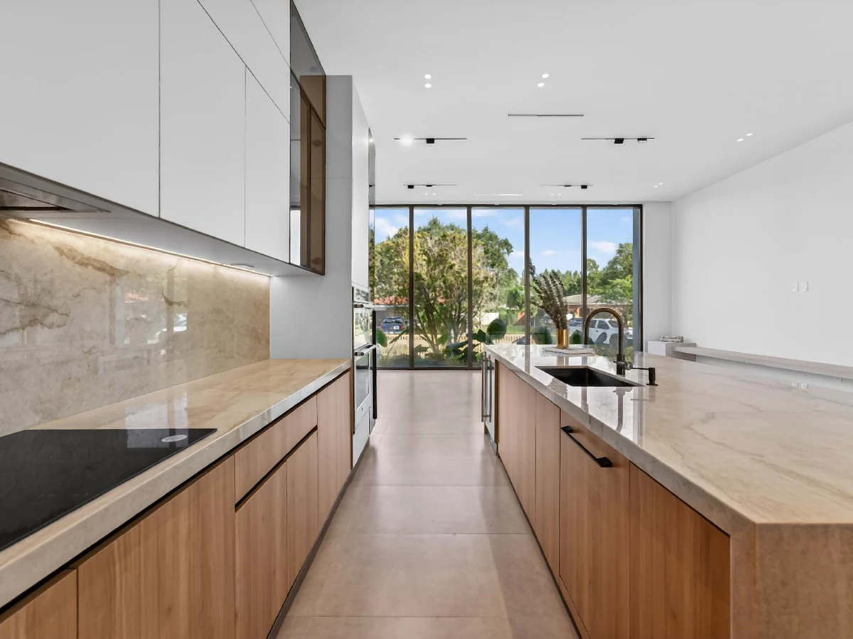 Kitchen countertop, cabinetry and island detail in the Miami project