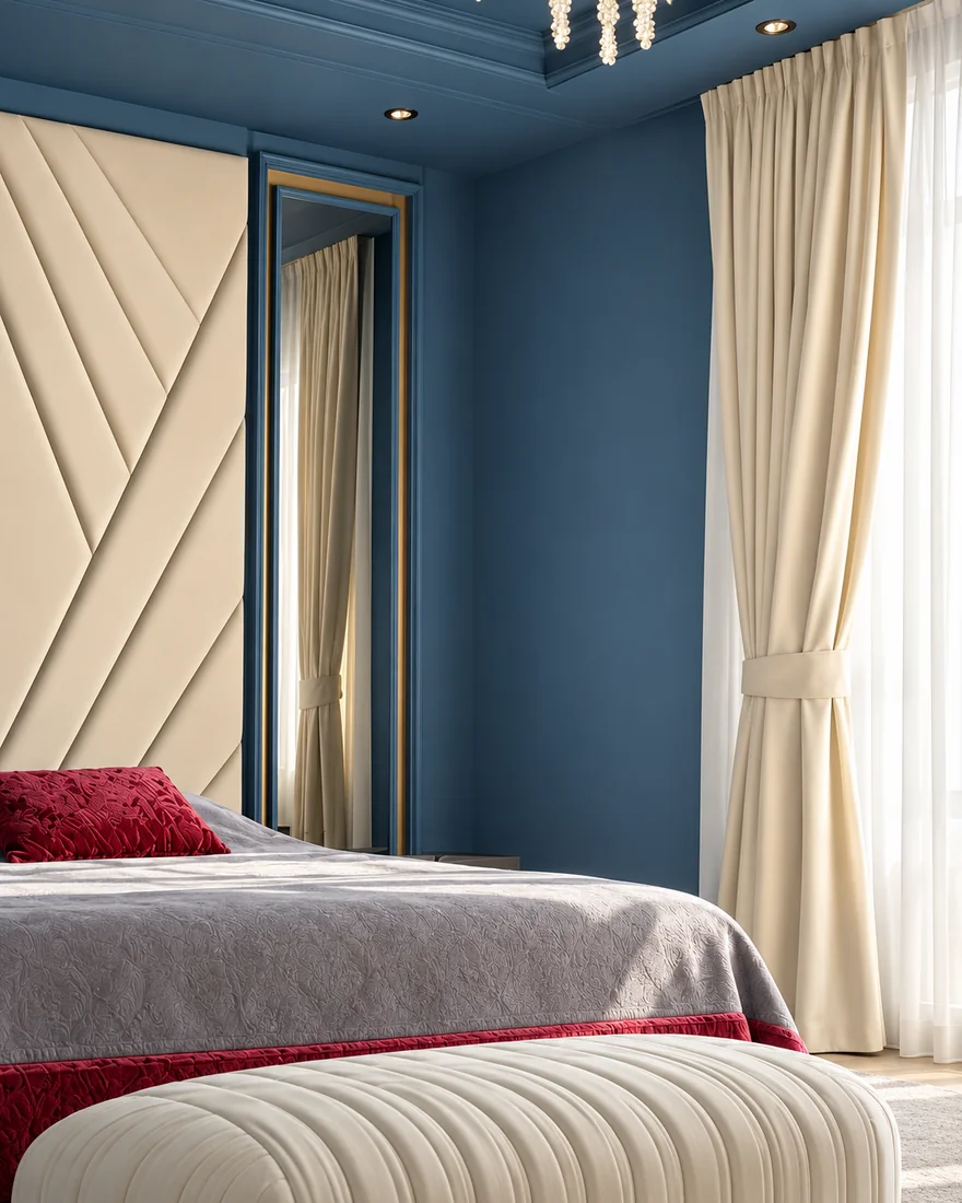 Cream curtains and white sheers beside the villa bedroom window
