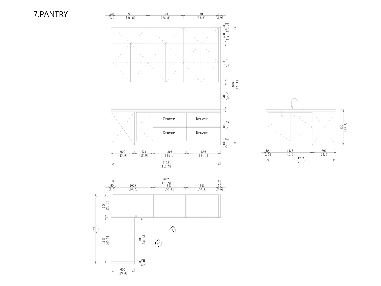 Pantry original dimensioned drawing from the Miami project cabinetry design document