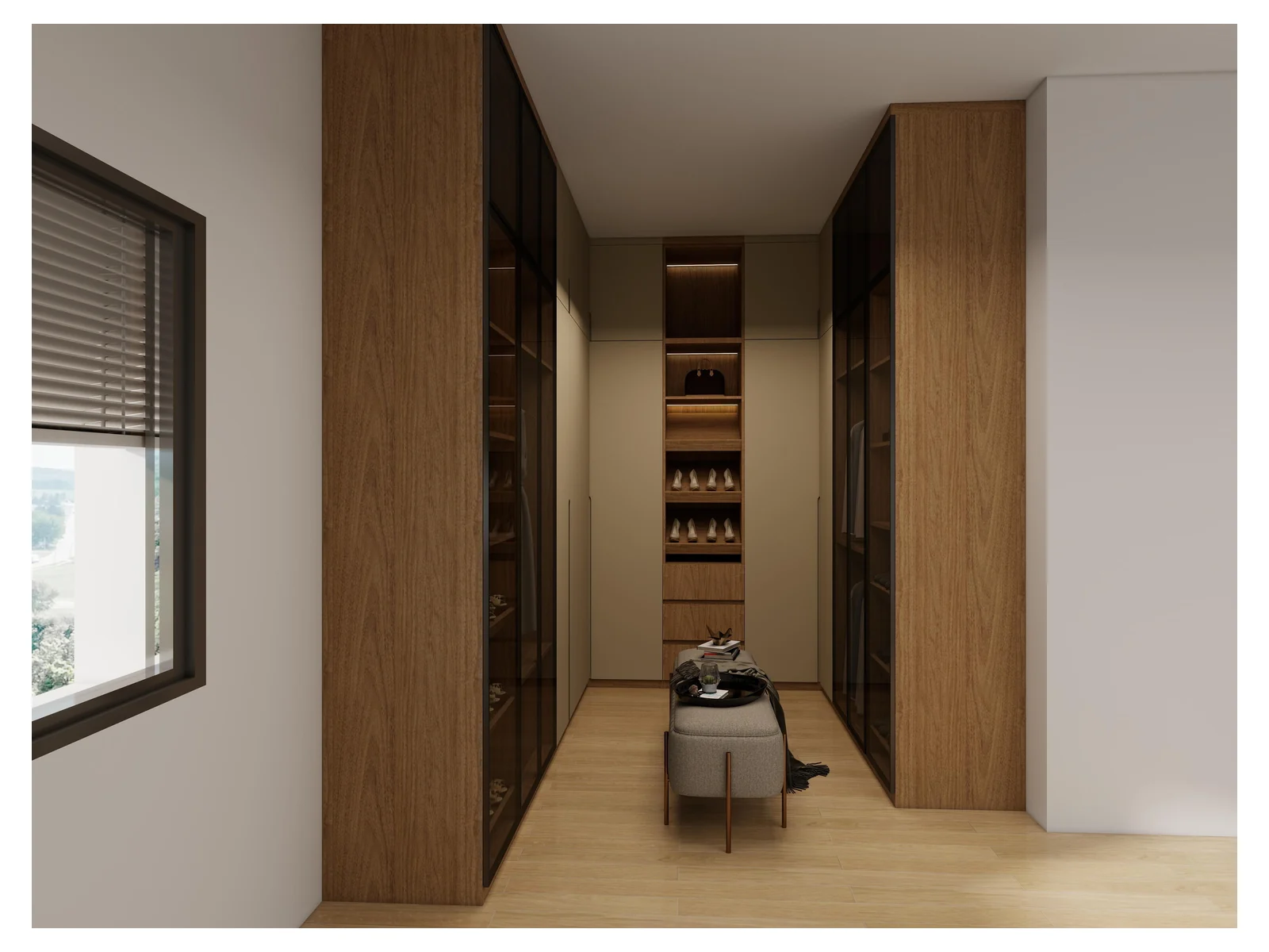 Walk-in Closet 3D design rendering from the Miami project cabinetry design document